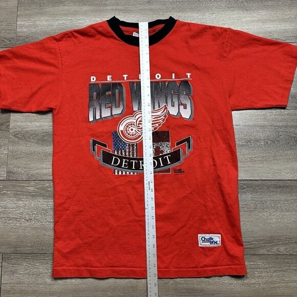 Vintage 90s Detroit Red Wings T Shirt L Mens Single Stitch Chalk Line Red - Picture 8 of 8